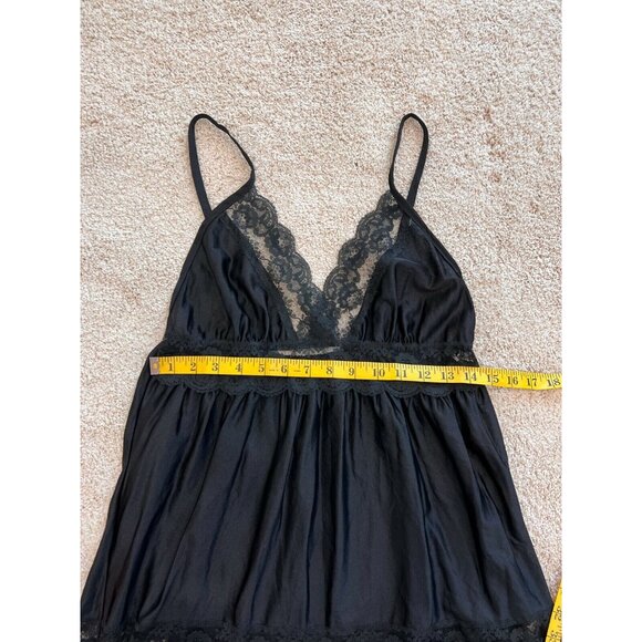 Berrette New York Night Gown Womans M Black Lingerie Lace V Neck Vintage - Picture 9 of 10